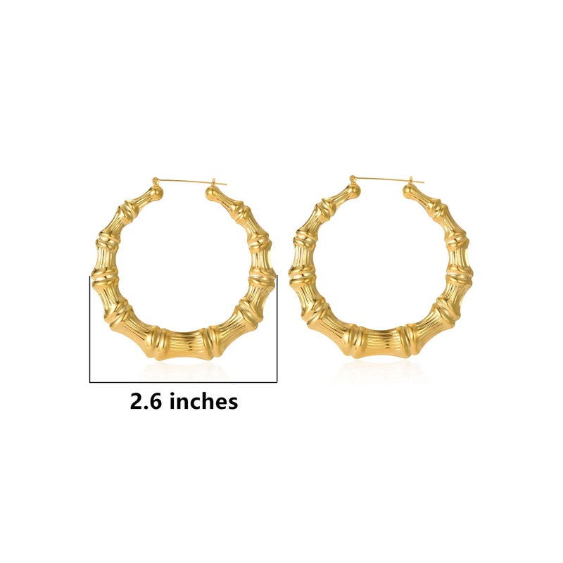 CULOVITY Gold-Plated Bamboo Hoop Earring Hollow Casting Hip-Hop Statement Fashion Jewelry for Women Dia 65mm - Image 2